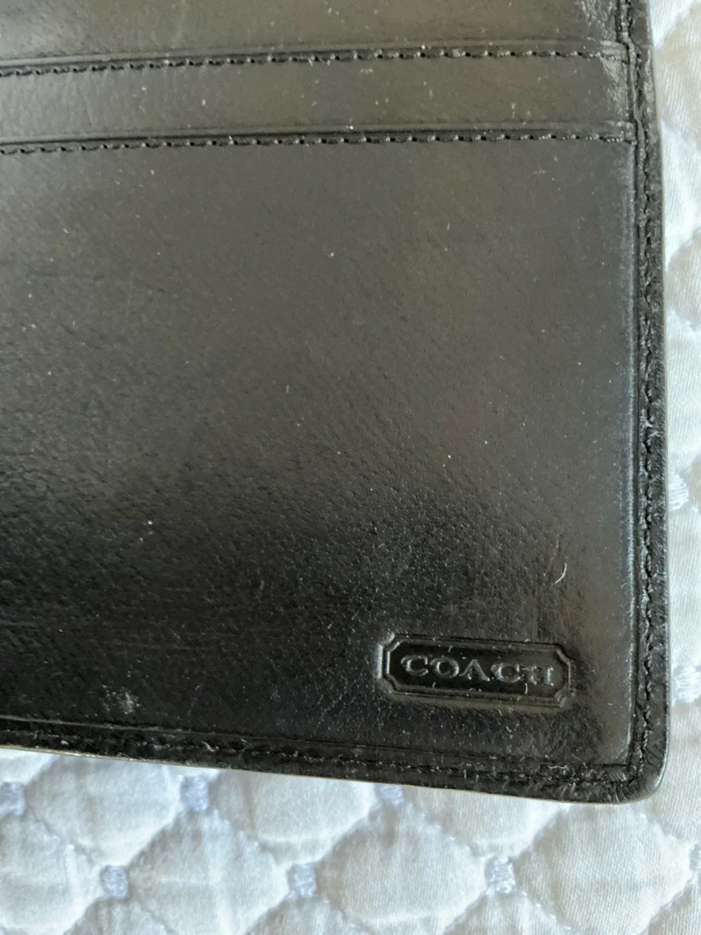 COACH Black Leather Men's Card Holder with Embossed Logo